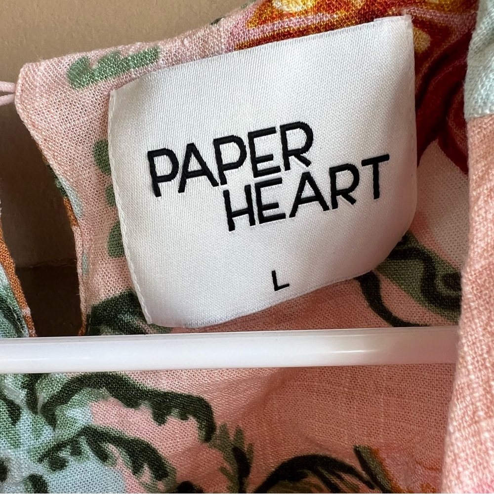 Anthropologie PAPER HEART Tropical Print Mini Dress Size L Linen Blend Vacation - Picture 3 of 8